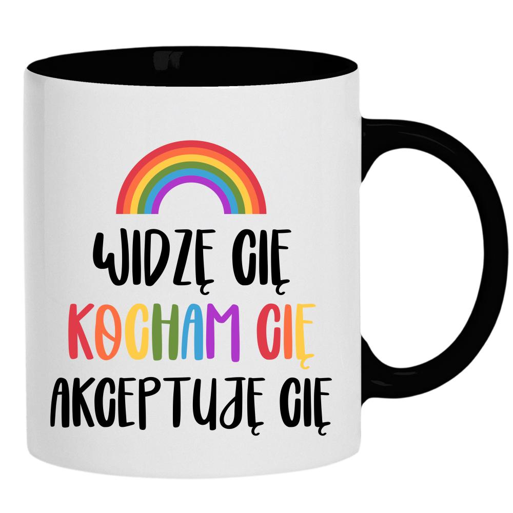Widzę Cię, Kocham Cię, Akceptuję Cię kubek ucho kolor kolor czarnyy