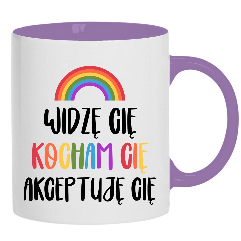 Widzę Cię, Kocham Cię, Akceptuję Cię kubek ucho kolor kolor jasnofioletowy