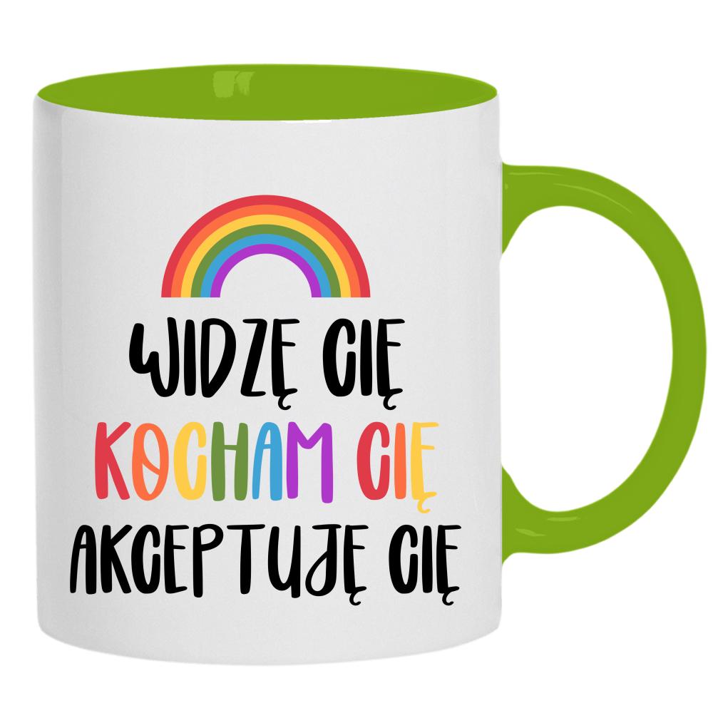 Widzę Cię, Kocham Cię, Akceptuję Cię kubek ucho kolor kolor zielony