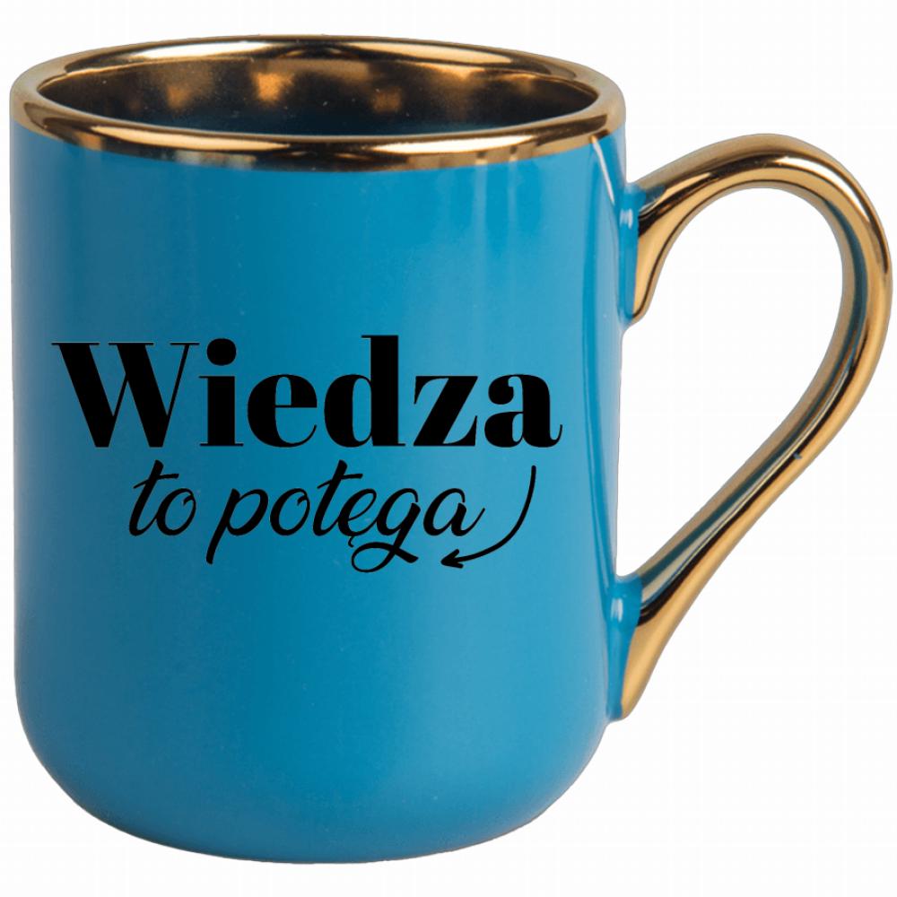 Wiedza to potęga kubek elegant niebieski kolor niebieski