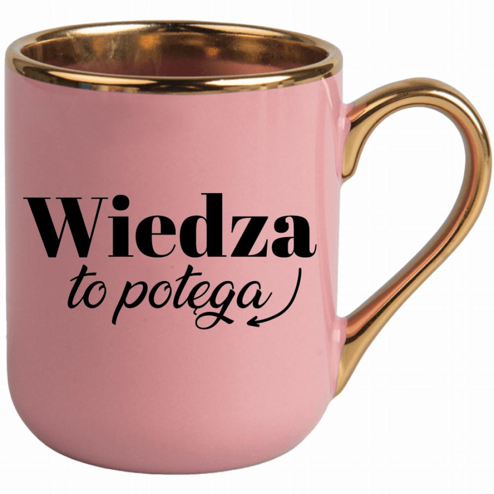 Wiedza to potęga kubek elegant różowy kolor jasny róż