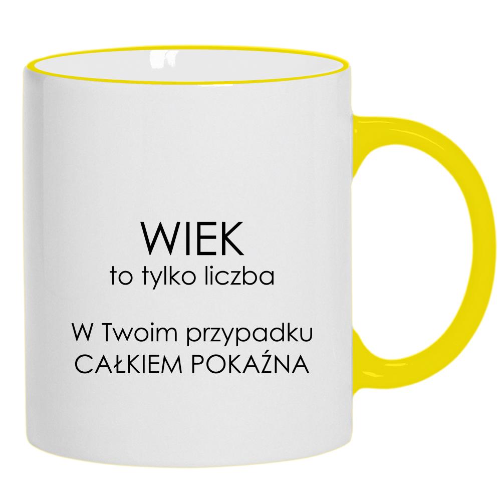 Wiek to tylko liczba w Twoim przypadku kubek żółty uchwyt i rant kolor czerwony latte