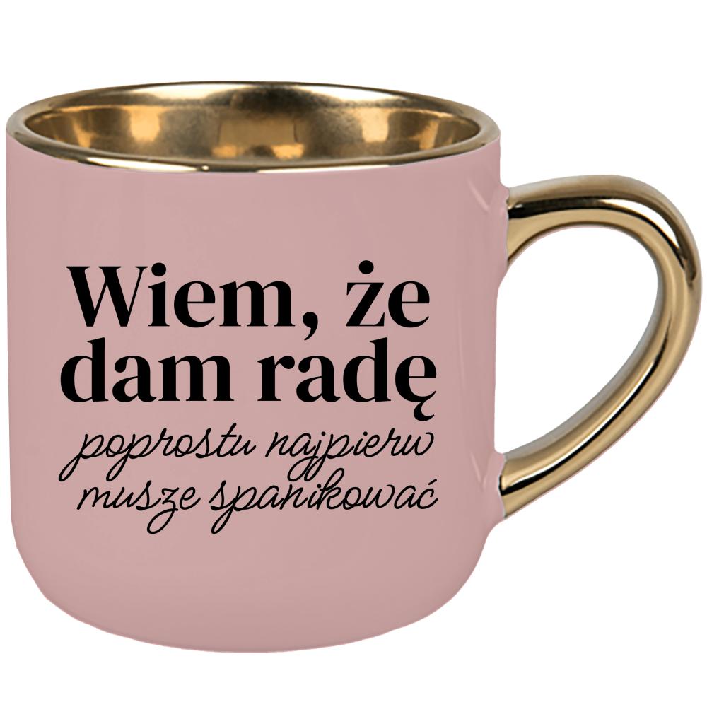 Wiem, że dam radę Najpierw muszę spanikować kubek elegant duży kolor różowawo-szary