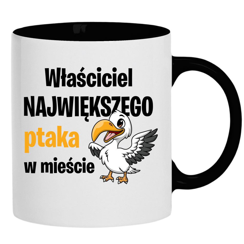 Właściciel największego ptaka w mieście kubek ucho kolor kolor czarnyy
