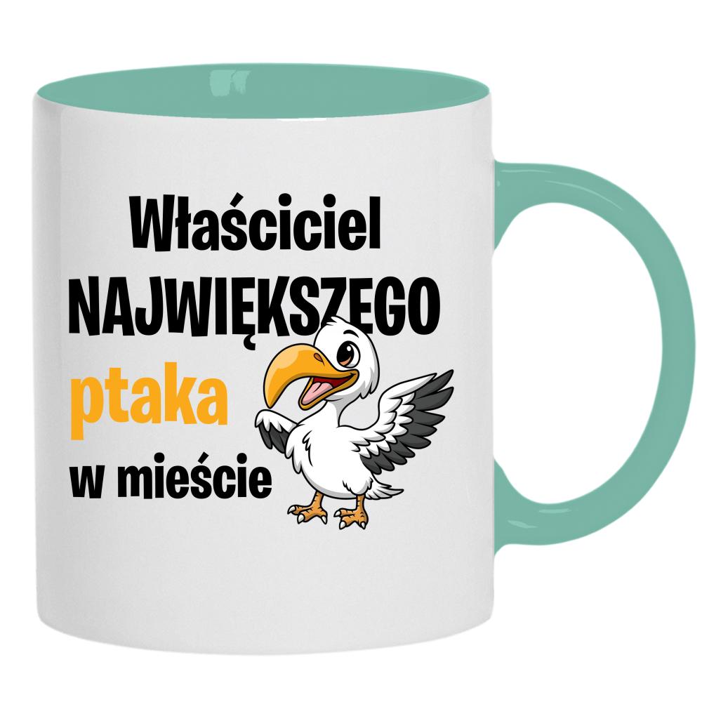 Właściciel największego ptaka w mieście kubek ucho kolor kolor miętowo zielony