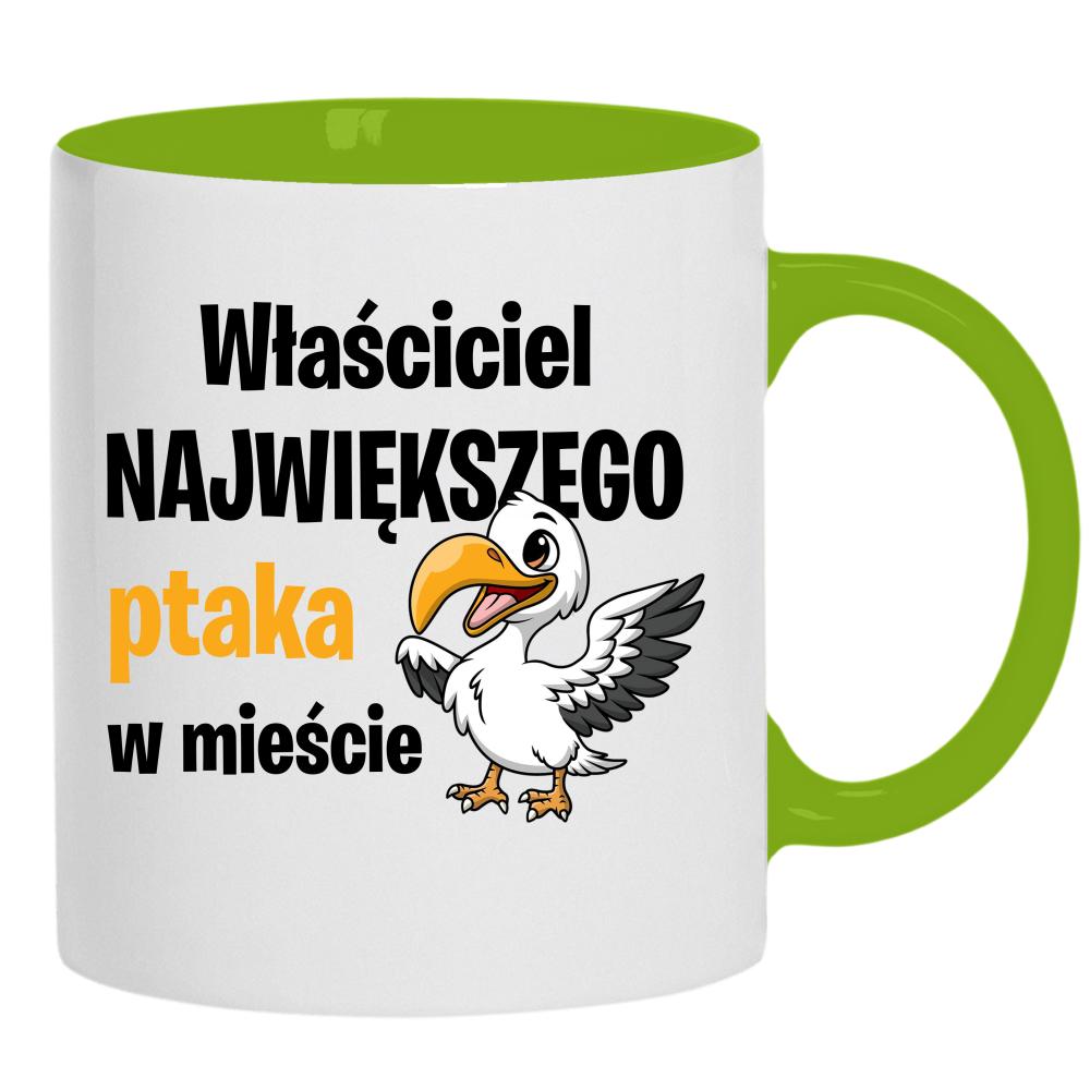 Właściciel największego ptaka w mieście kubek ucho kolor kolor zielony