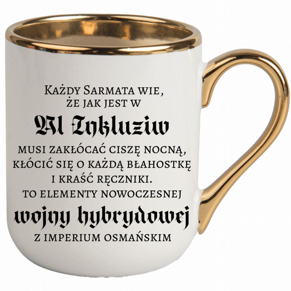 Wojna hybrydowa z imperium osmańskim kubek elegant biały kolor żółtyy