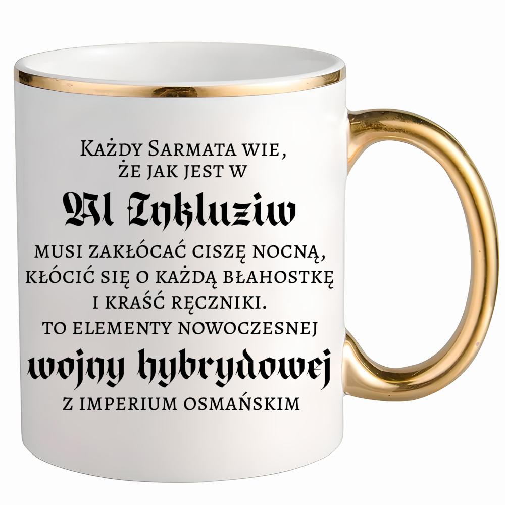 Wojna hybrydowa z imperium osmańskim kubek ze złotym uchem i rantem kolor niebieski