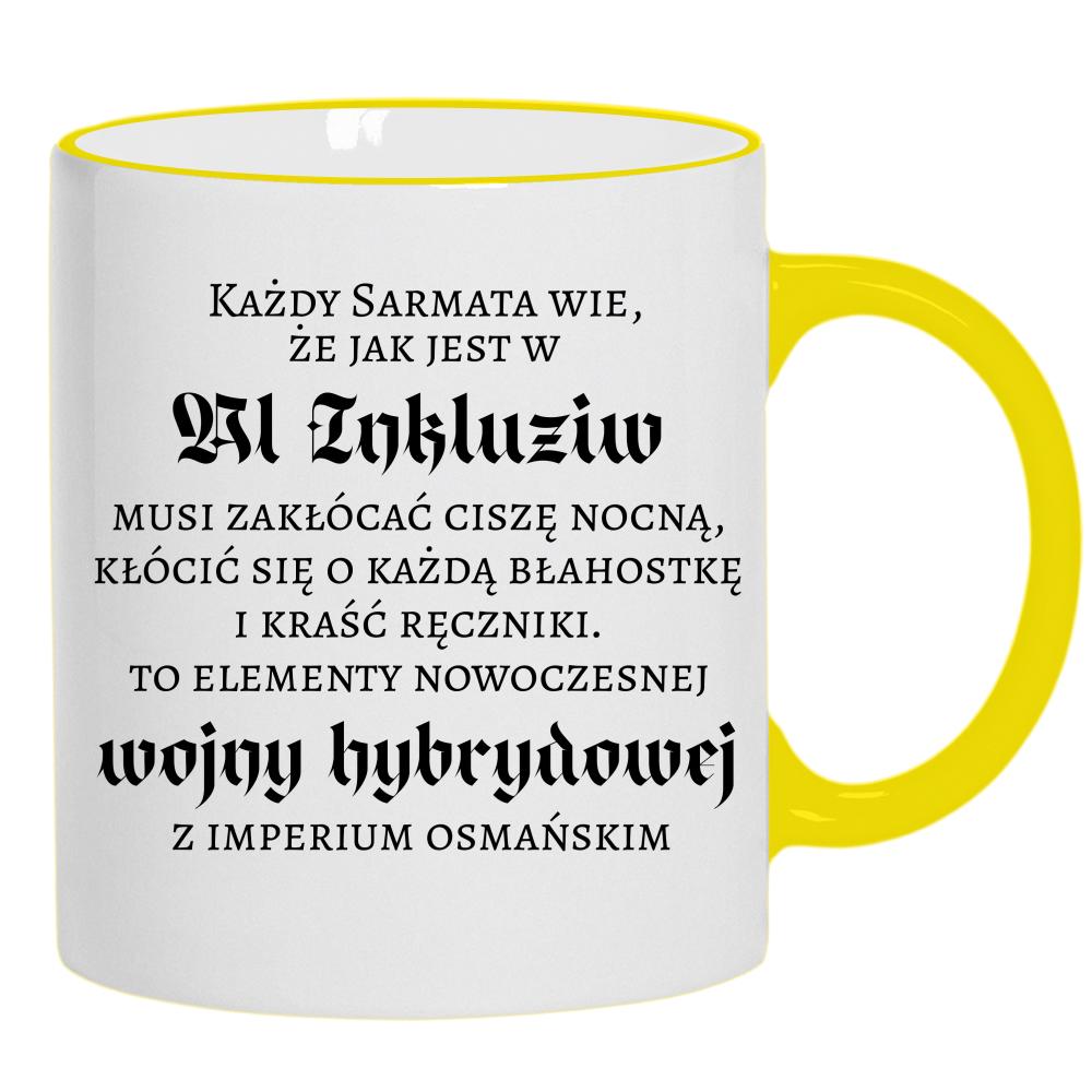 Wojna hybrydowa z imperium osmańskim kubek żółty uchwyt i rant kolor żółtyy