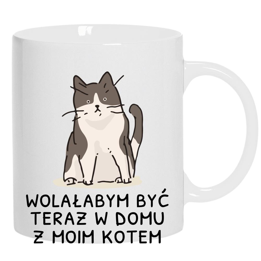 Wolałabym być teraz w domu z moim kotem kubek ucho kolor kolor biały