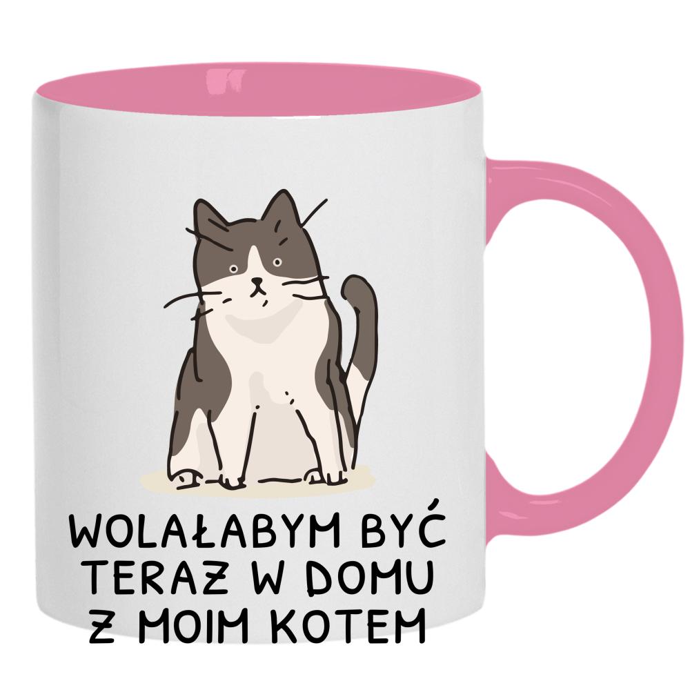 Wolałabym być teraz w domu z moim kotem kubek ucho kolor kolor różowy