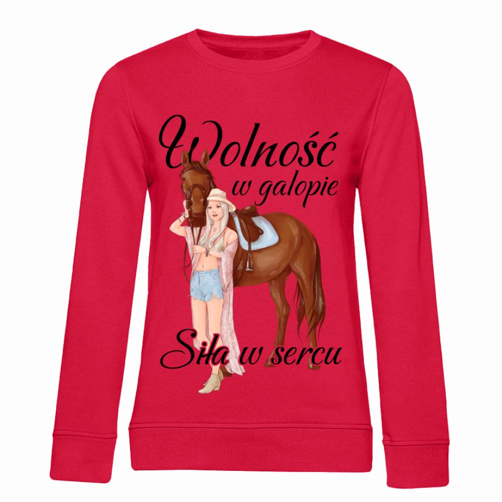 Wolność w galopie, siła w sercu bluza damska bez kaptura kolor czerwony