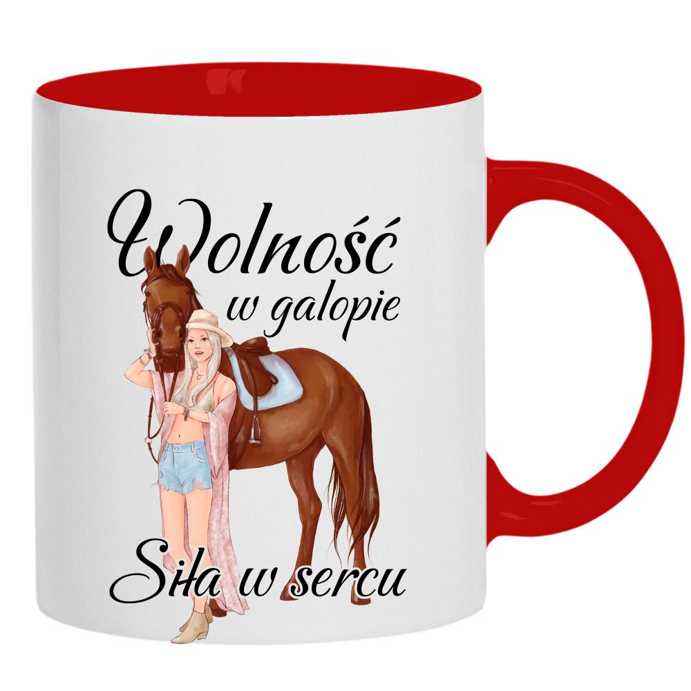 Wolność w galopie, siła w sercu kubek ucho kolor kolor czerwony