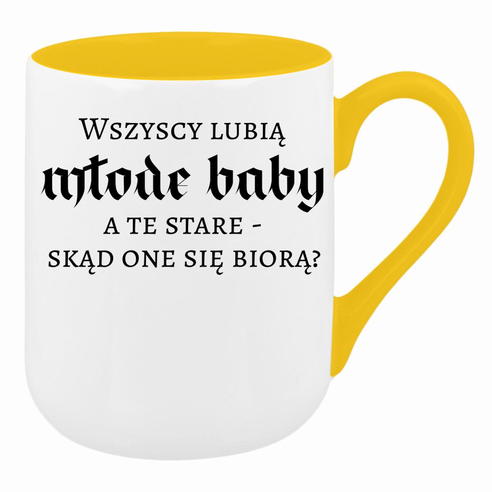Wszyscy lubią młode baby, a te stare kubek coffee kolor żółty