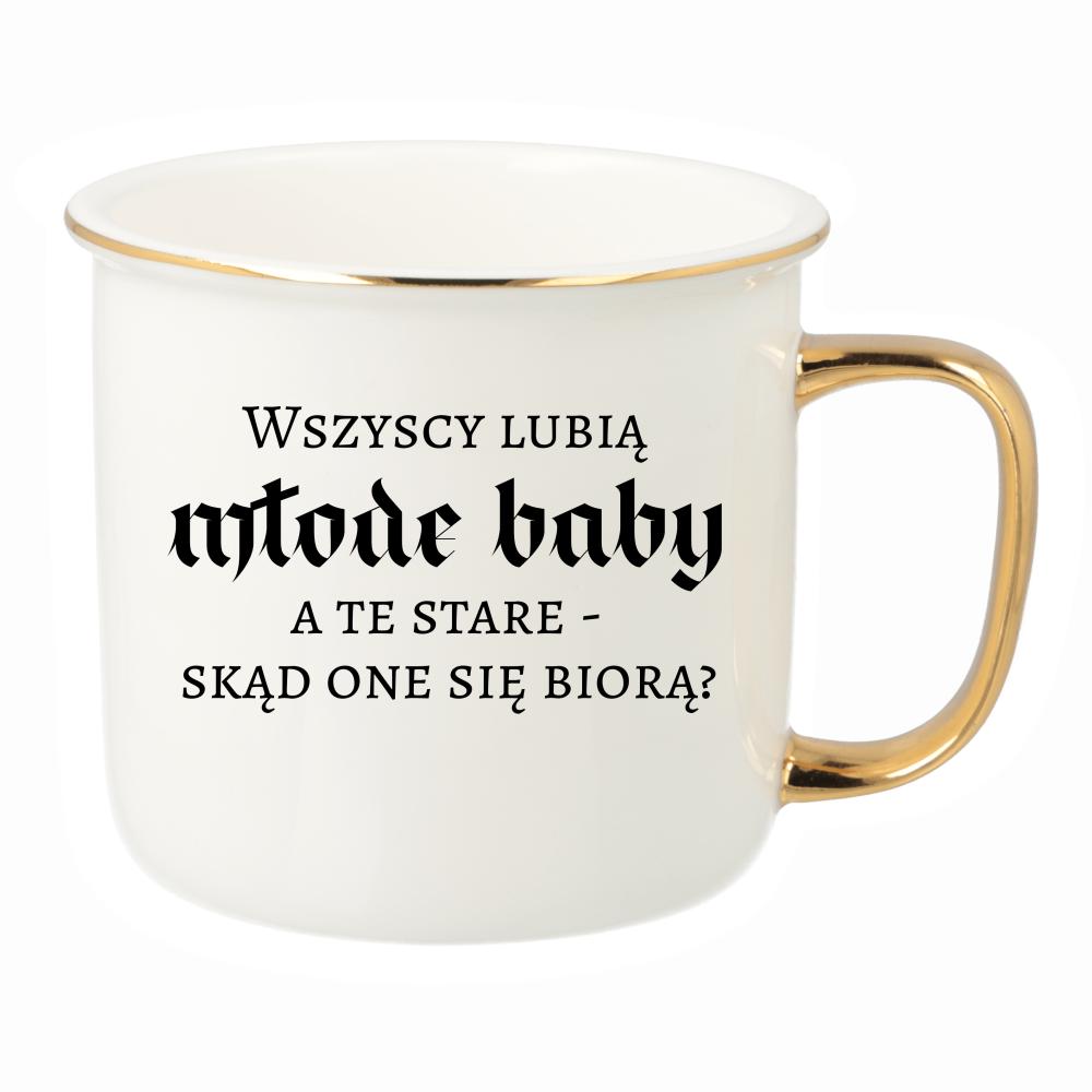 Wszyscy lubią młode baby, a te stare kubek porcelanowy retro kolor czerwony latte