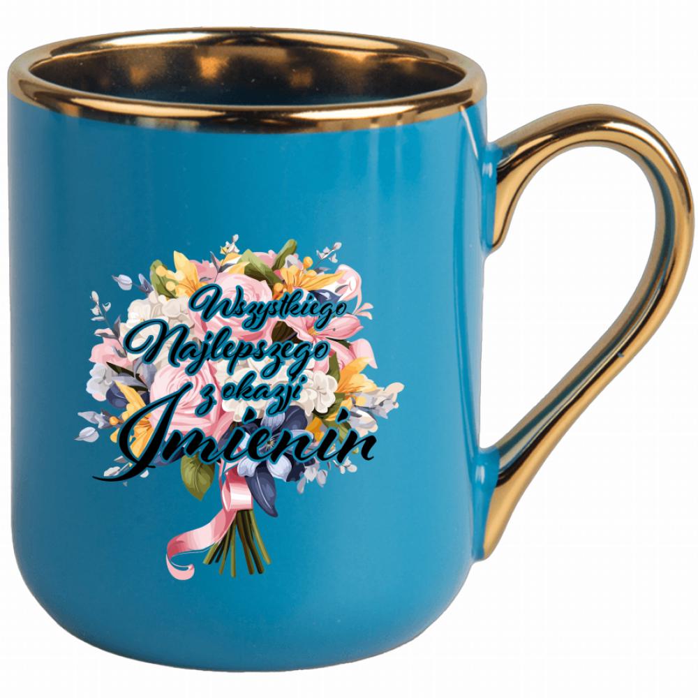 Wszystkiego najlepszego z okazji imienin kubek elegant niebieski kolor czerwony latte