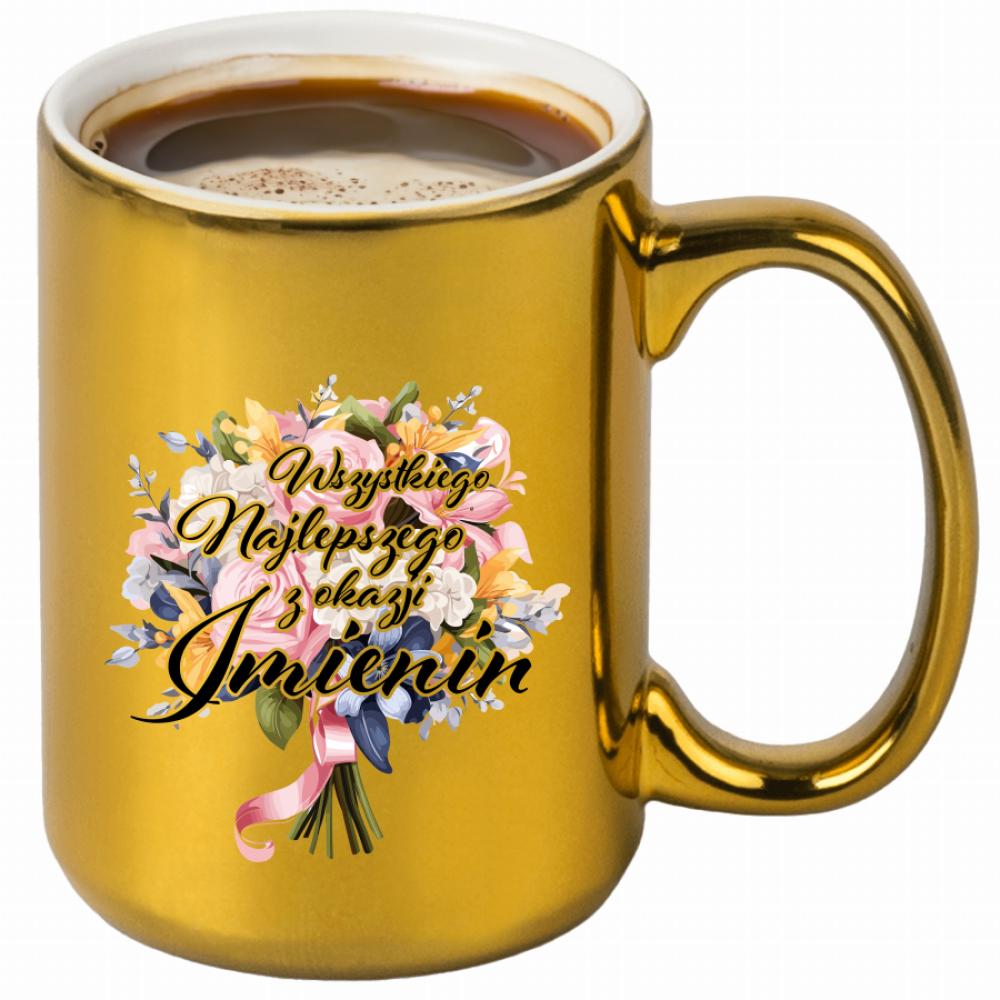 Wszystkiego najlepszego z okazji imienin kubek złoty kolor czerwony latte