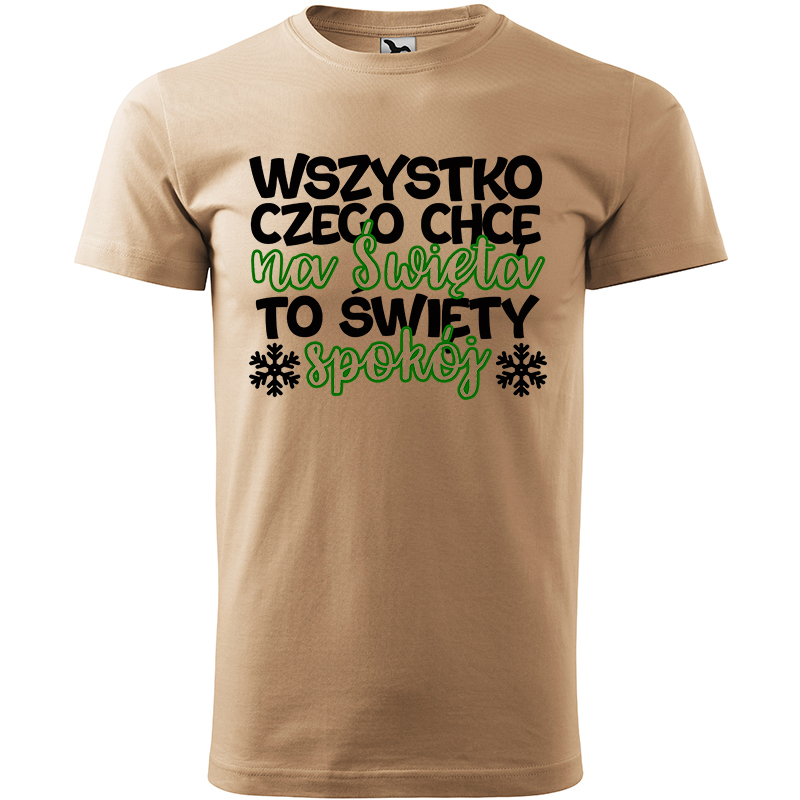 Wszystko czego chcę na święta to spokój koszulka męska kolor koszulka piaskowy