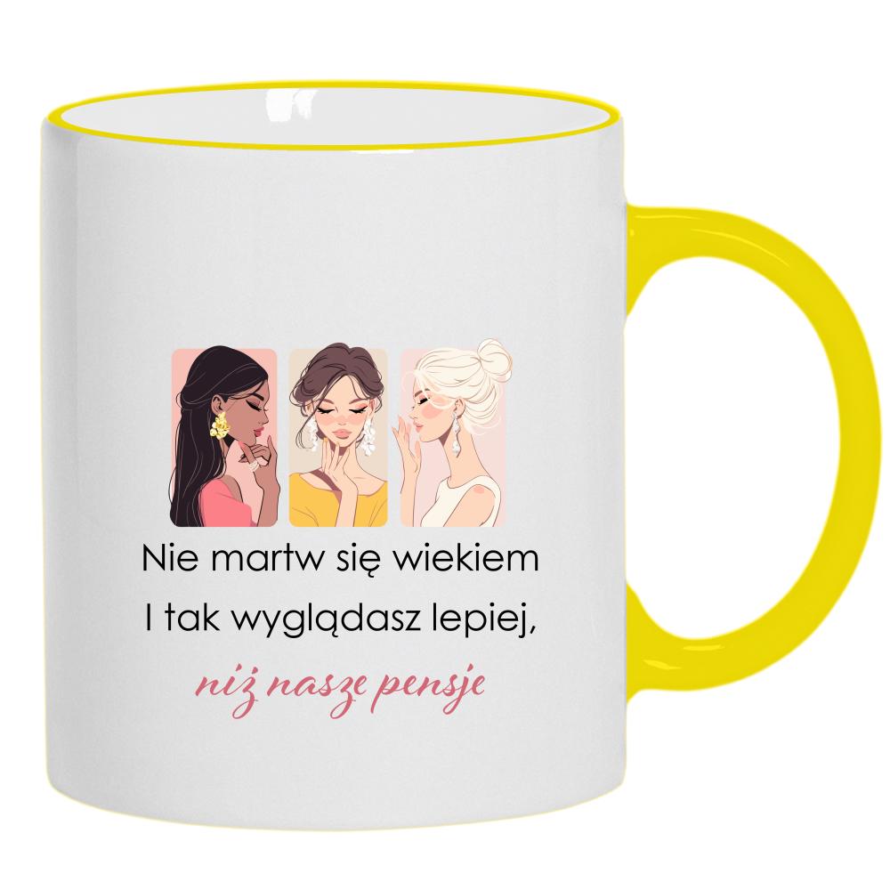 Wyglądasz lepiej niż nasze pensje kubek żółty uchwyt i rant kolor miętowo zielony