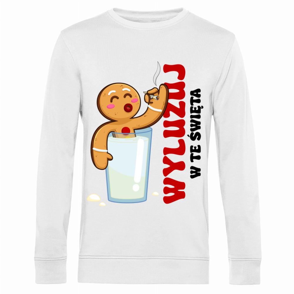 Wyluzuj w te święta bluza męska bez kaptura kolor biały