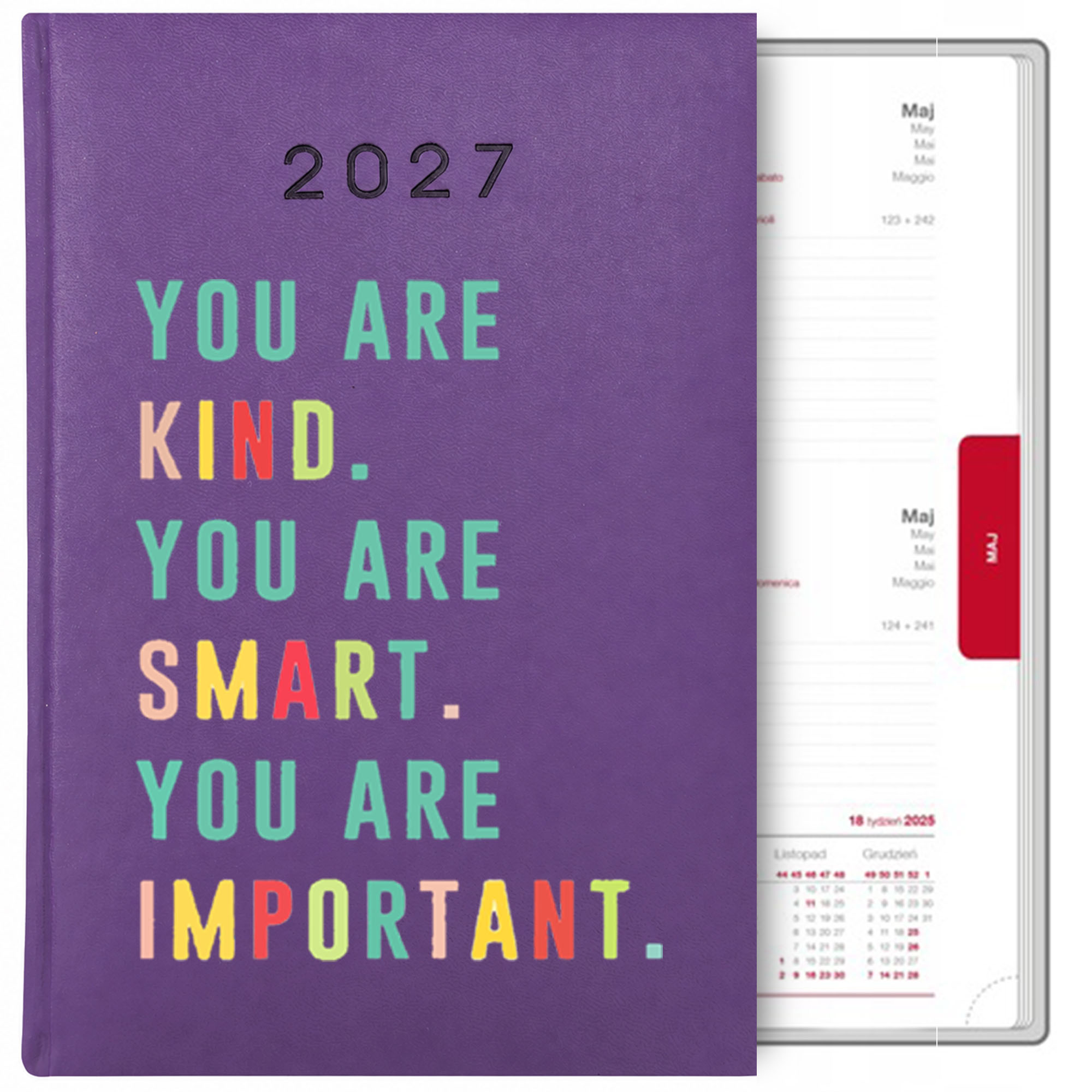 You are kind, smart, important kalendarz książkowy a5 2027 kolor fioletowy