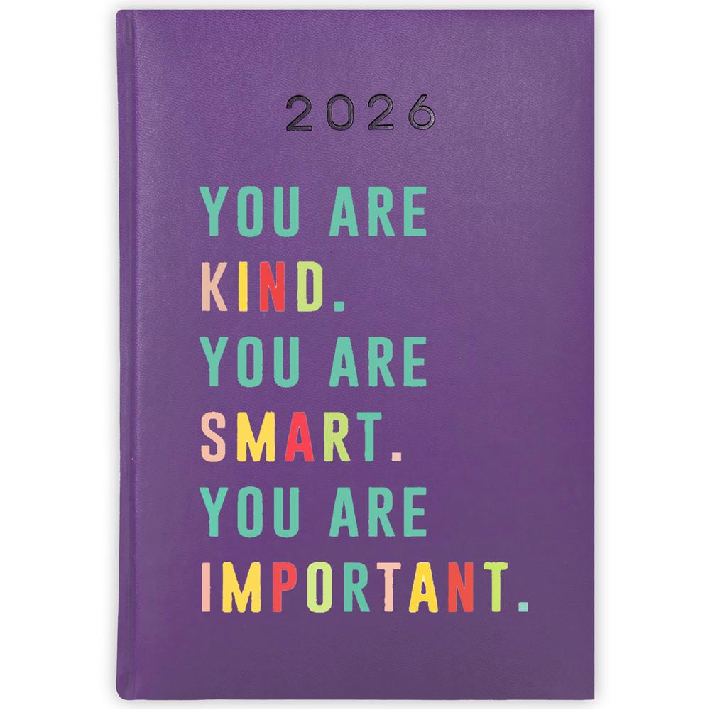 You are kind, smart, important kalendarz książkowy a5 2026 kolor fioletowy