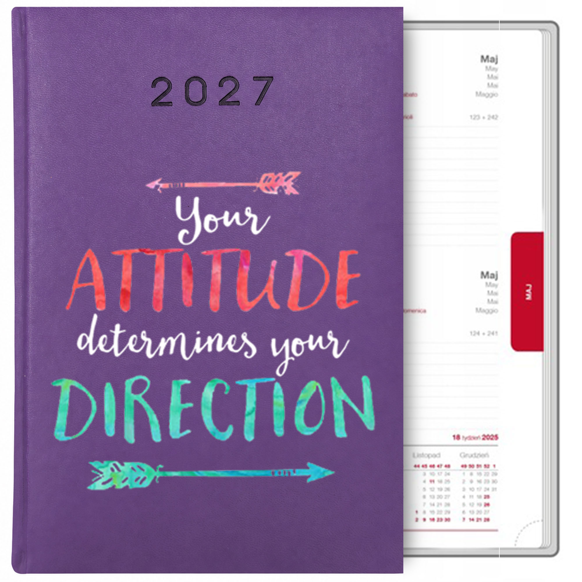 Your attitude determines your direction kalendarz książkowy a5 2027 kolor fioletowy