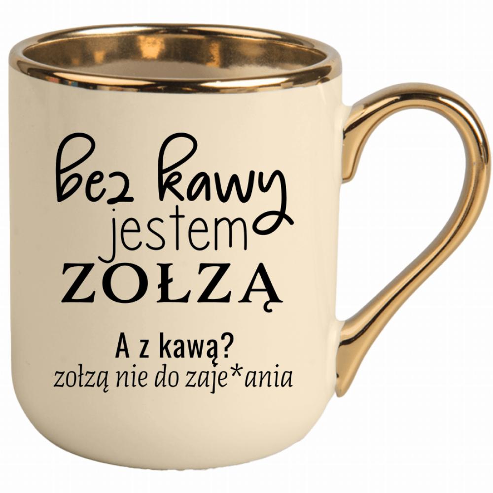 z kawą jestem zołzą nie do zaje#ania kubek elegant kremowy kolor niebieski