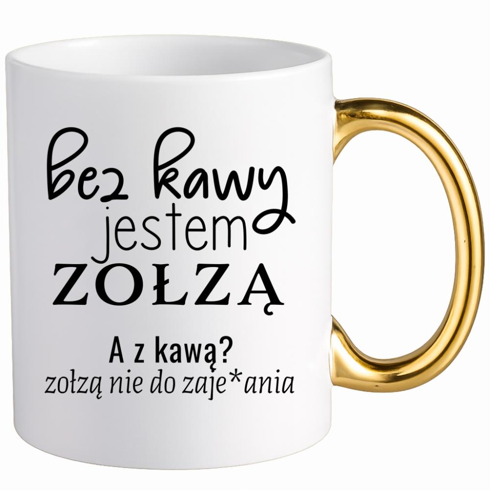 z kawą jestem zołzą nie do zaje#ania kubek ucho złote kolor różowy latte