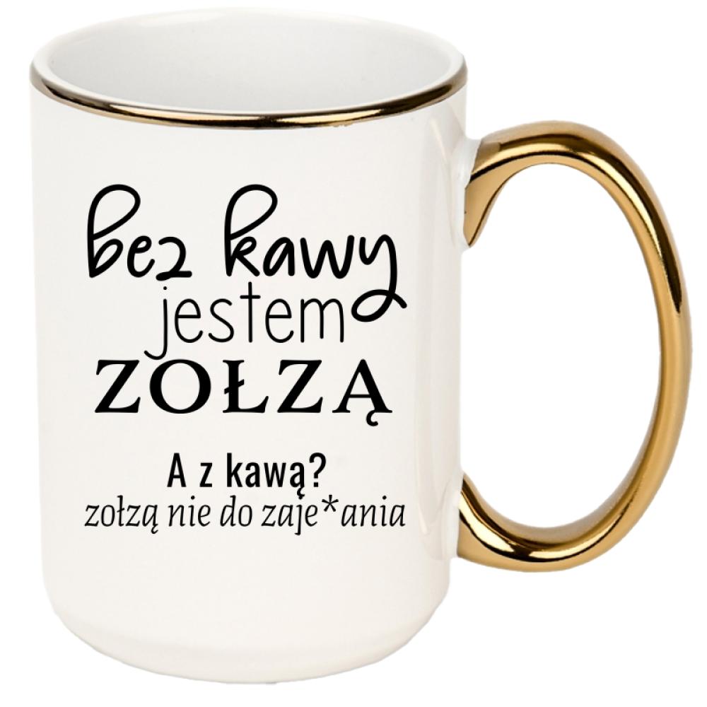 z kawą jestem zołzą nie do zaje#ania kubek xxl złoty rant i ucho kolor pastelowy fiolet