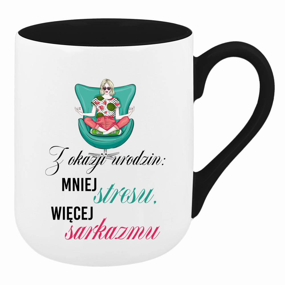 Z okazji urodzin: mniej stresu, więcej sarkazmu kubek coffee kolor red