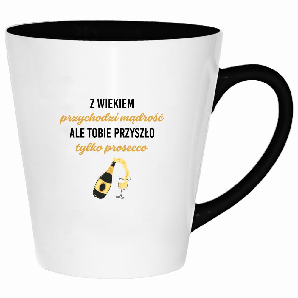 Z wiekiem przychodzi mądrość przyszło prosecco kubek latte kolor jasnoniebieski