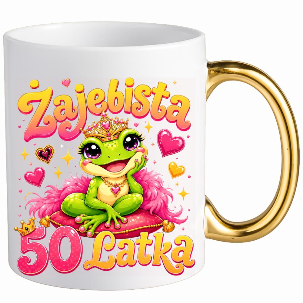 Żajebista 50-latka kubek ucho złote kolor koszulka piaskowy