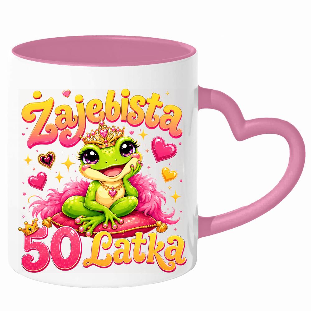 Żajebista 50-latka kubek uchwyt serce kolor serce różowe