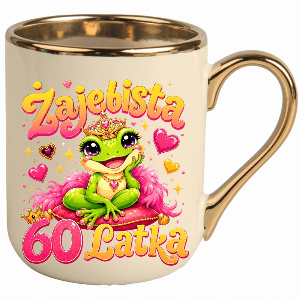 Żajebista 60-latka kubek elegant kremowy kolor serce różowe
