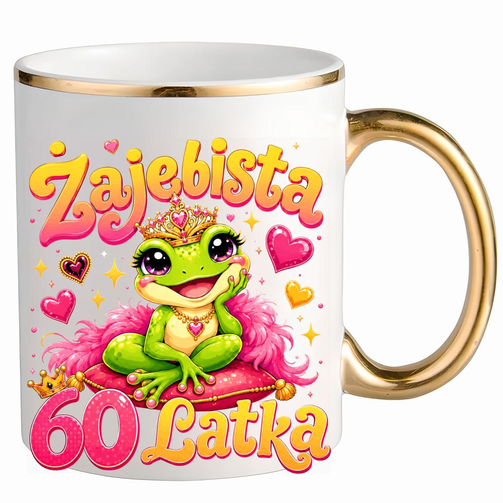 Żajebista 60-latka kubek ze złotym uchem i rantem kolor czarnyy