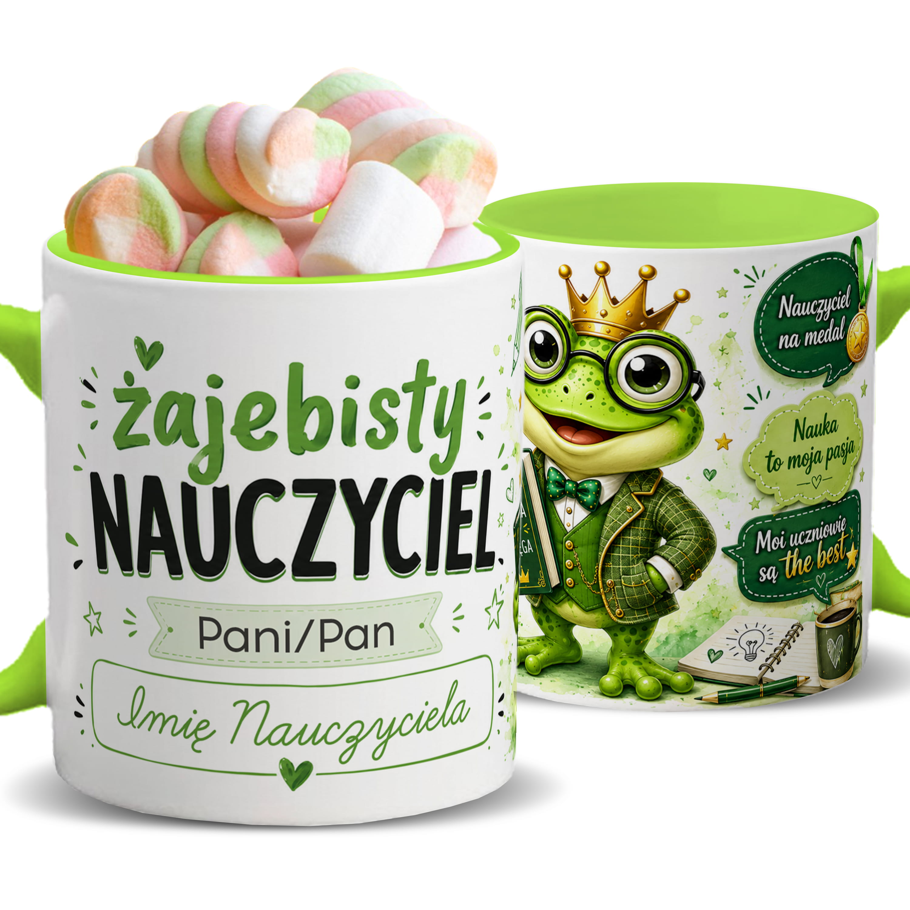 Żajebisty nauczyciel kubek ucho kolor kolor zielony