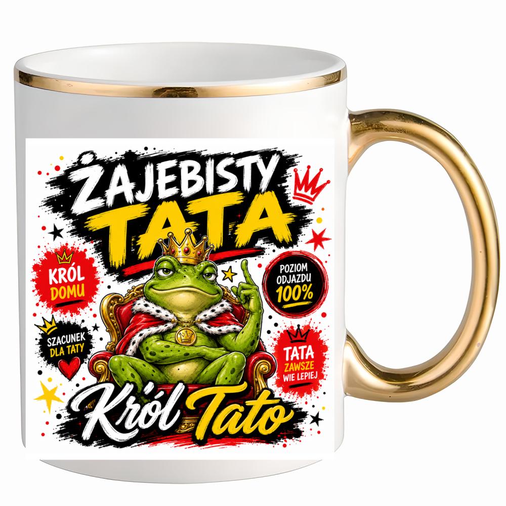 Żajebisty tata 2 kubek ze złotym uchem i rantem kolor czarnyy