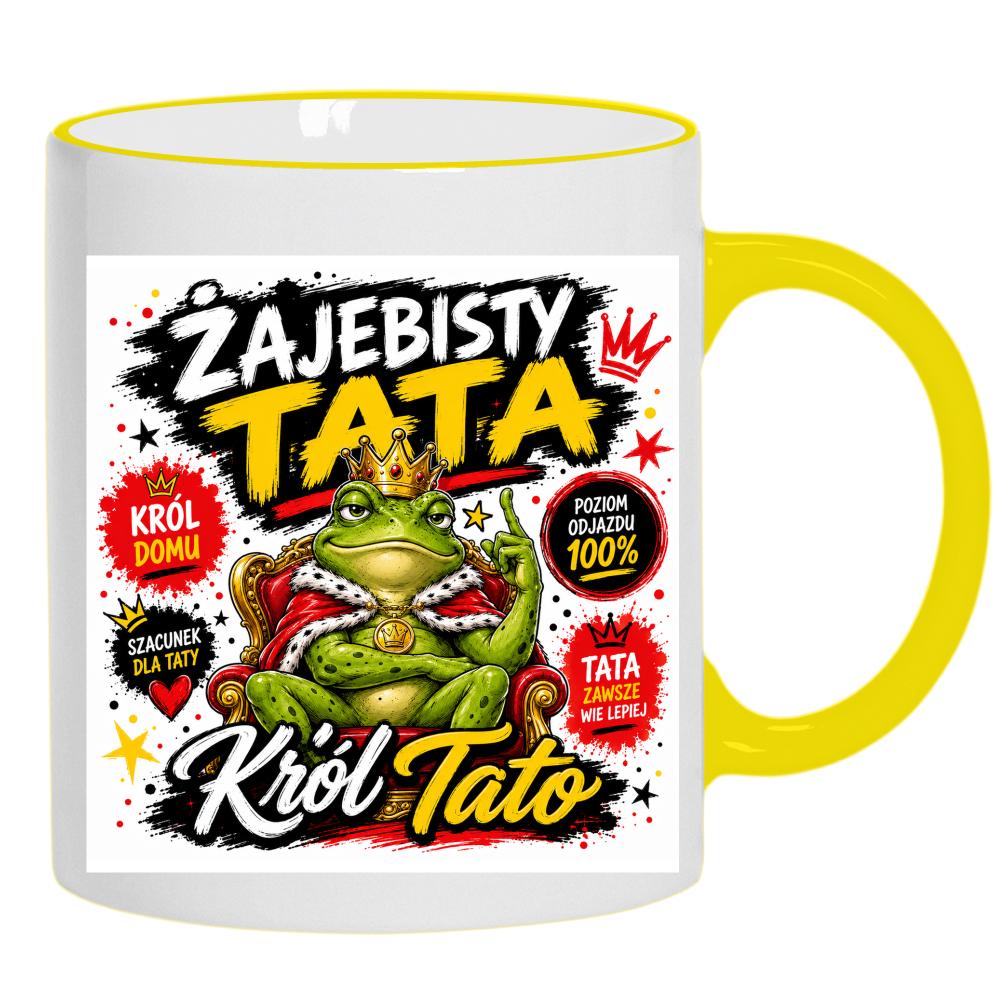 Żajebisty tata 2 kubek żółty uchwyt i rant kolor czarnyy