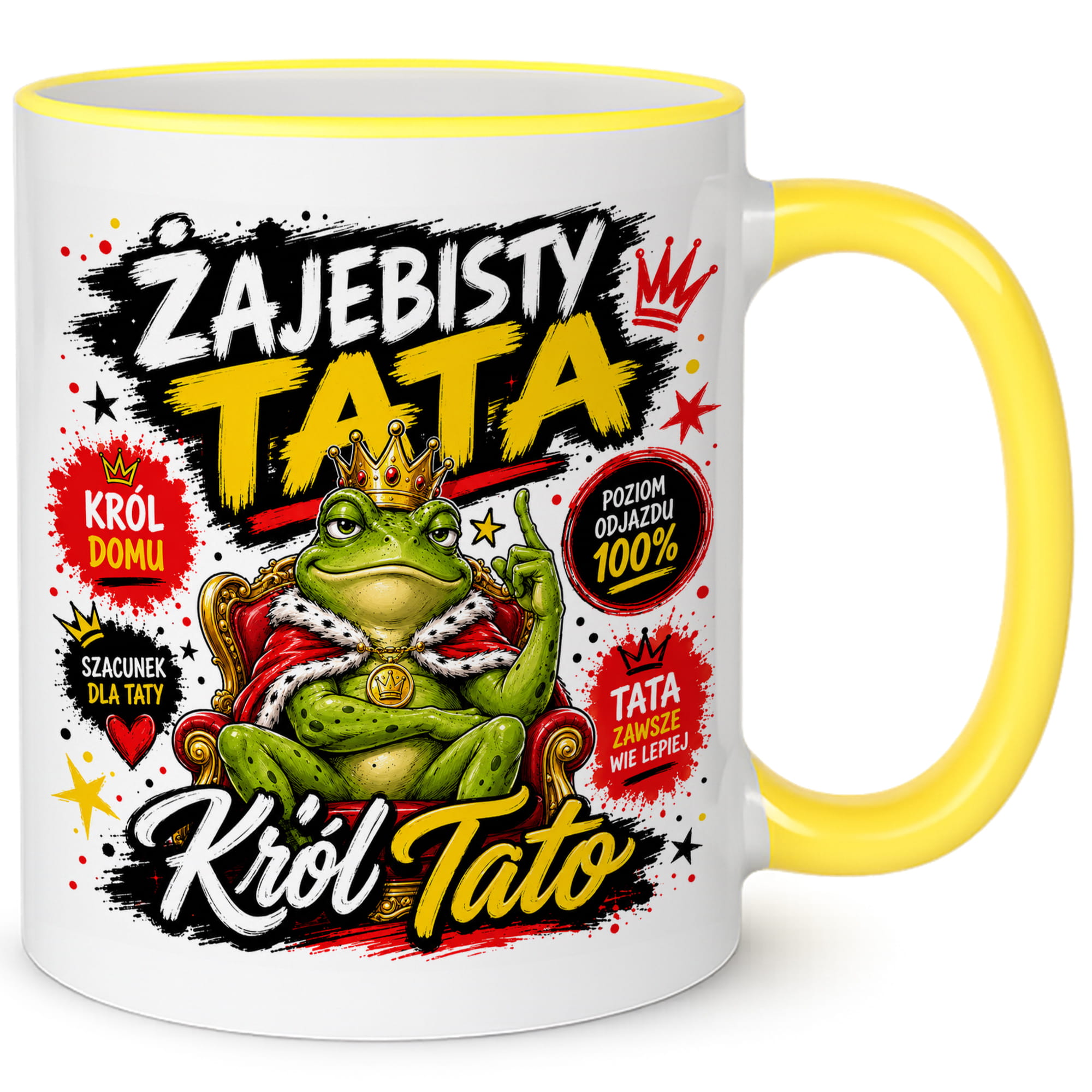 Żajebisty tata 2 kubek żółty uchwyt i rant kolor żółty