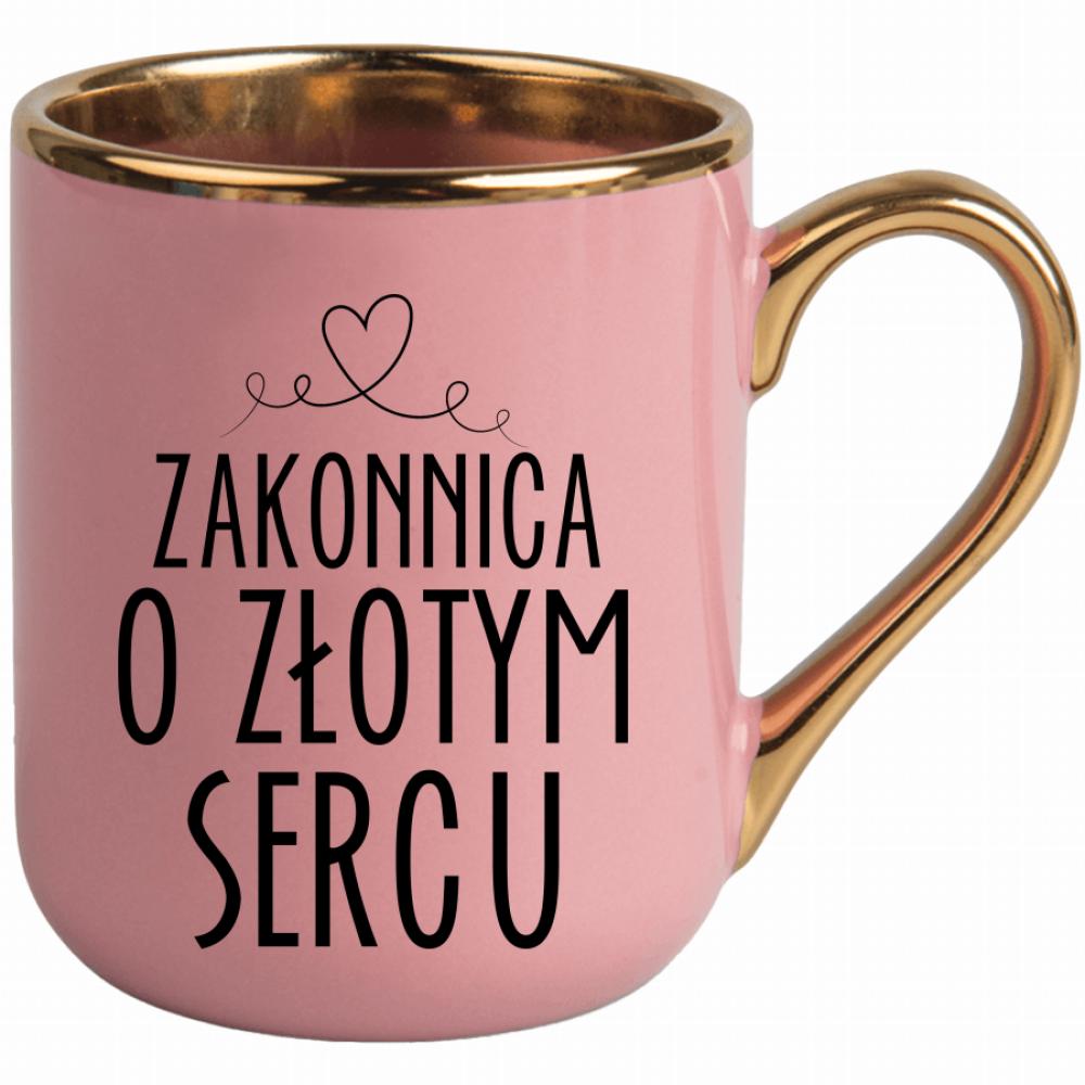 Zakonnica o złotym sercu kubek elegant różowy kolor niebieski