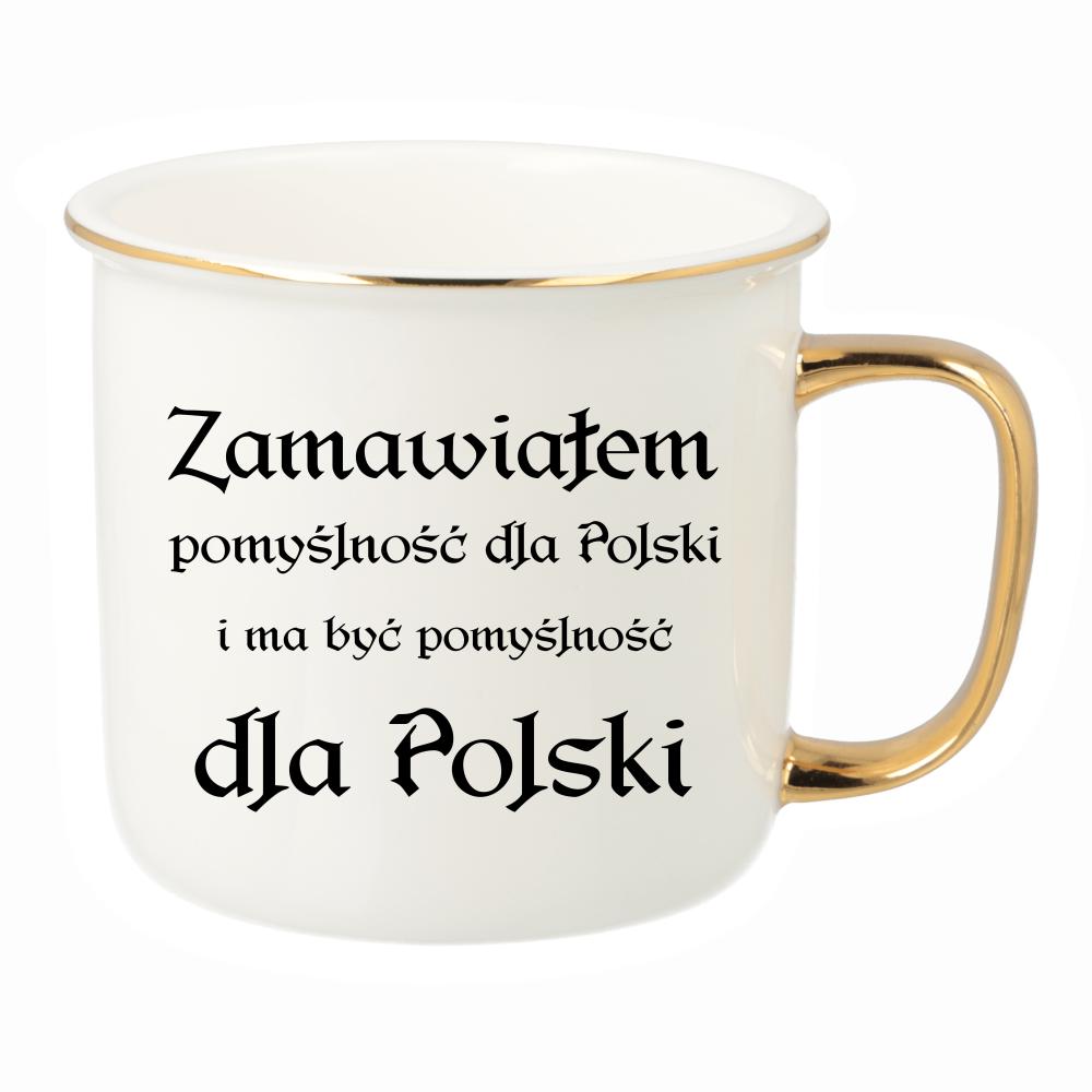 Zamawiałem pomyślność dla Polski kubek porcelanowy retro kolor kremowy