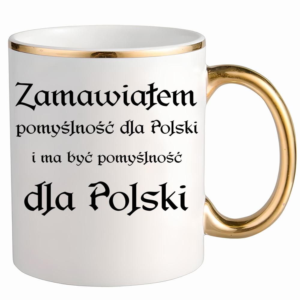 Zamawiałem pomyślność dla Polski kubek ze złotym uchem i rantem kolor niebieski