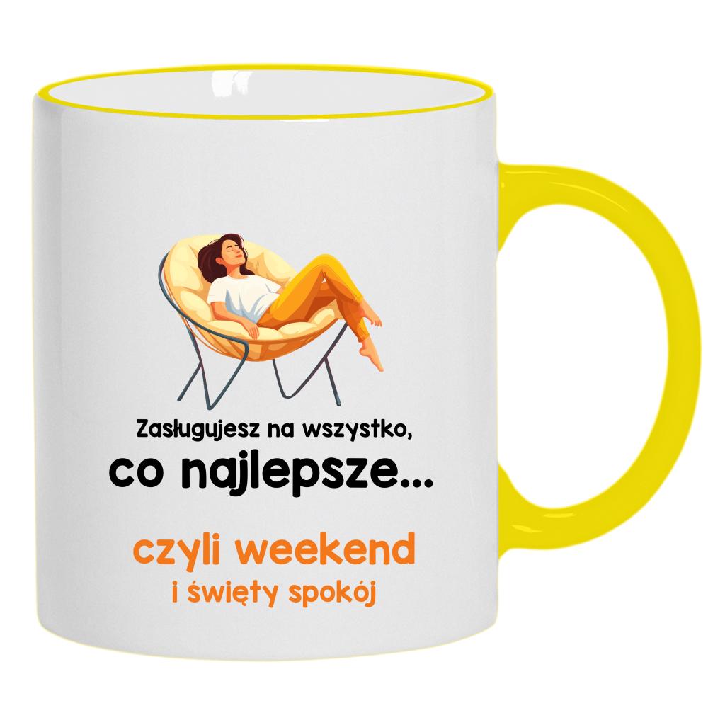 Zasługujesz na wszystko najlepsze czyli weekend kubek żółty uchwyt i rant kolor złoty