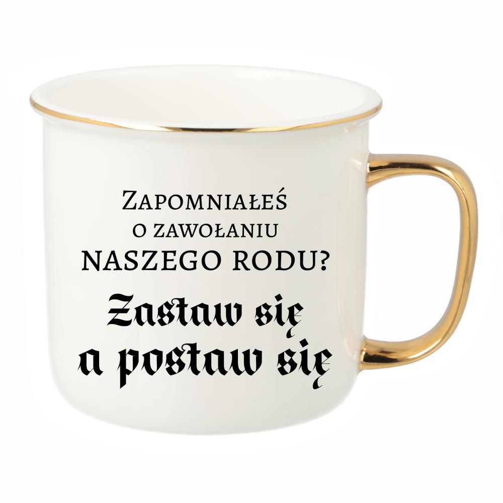 Zastaw się, a postaw się kubek porcelanowy retro kolor biały