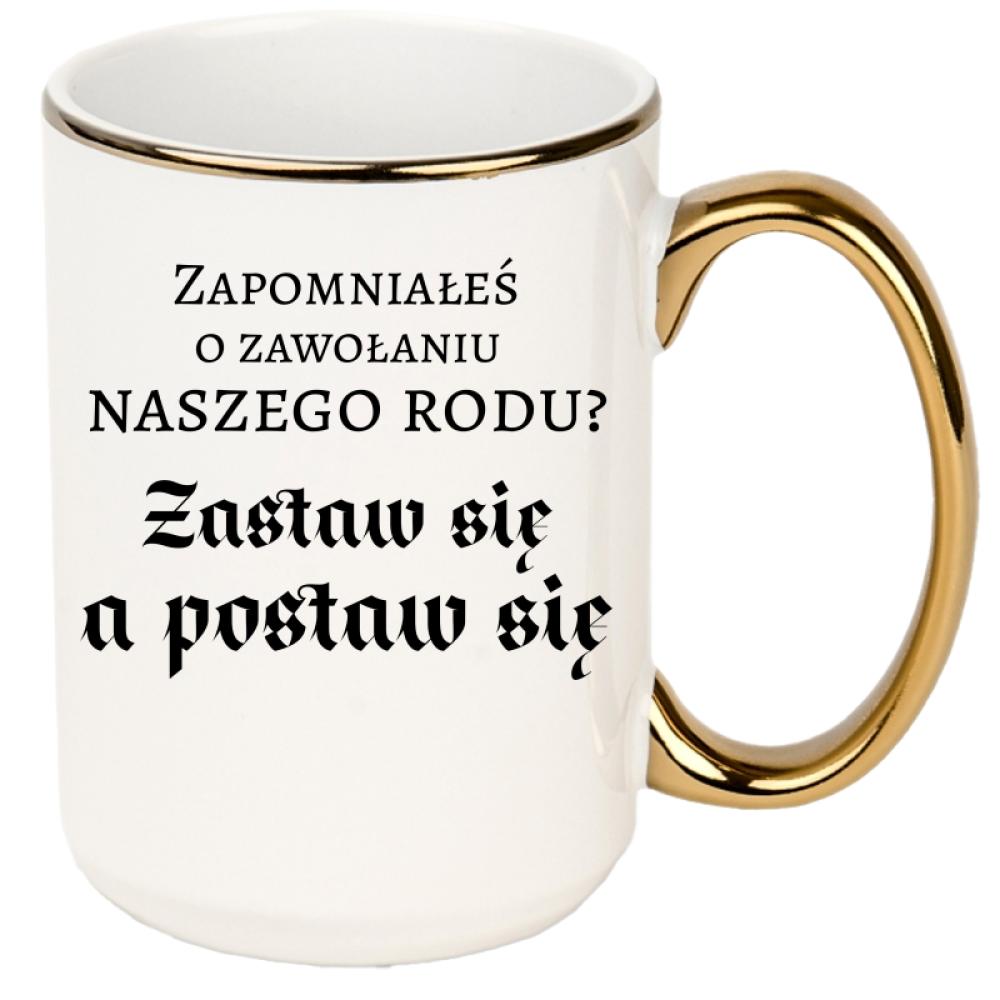 Zastaw się, a postaw się kubek xxl złoty rant i ucho kolor różowawo-szary