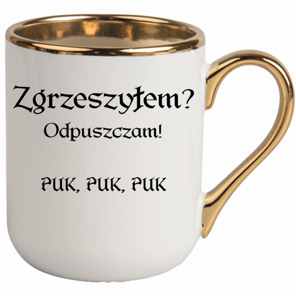 Zgrzeszyłem? Odpuszczam! PUK, PUK, PUK kubek elegant biały kolor turkus