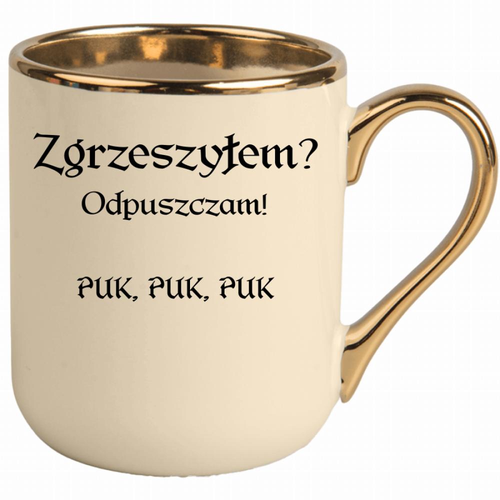 Zgrzeszyłem? Odpuszczam! PUK, PUK, PUK kubek elegant kremowy kolor turkus