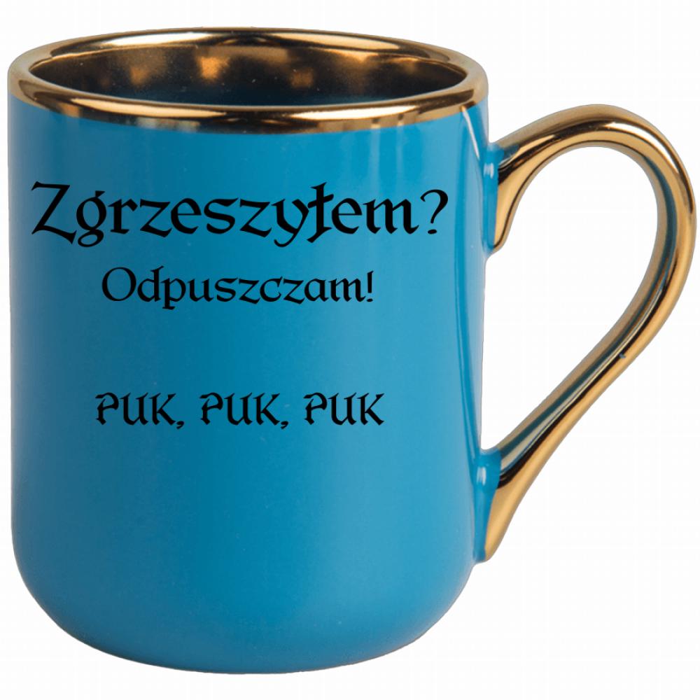 Zgrzeszyłem? Odpuszczam! PUK, PUK, PUK kubek elegant niebieski kolor srebrny