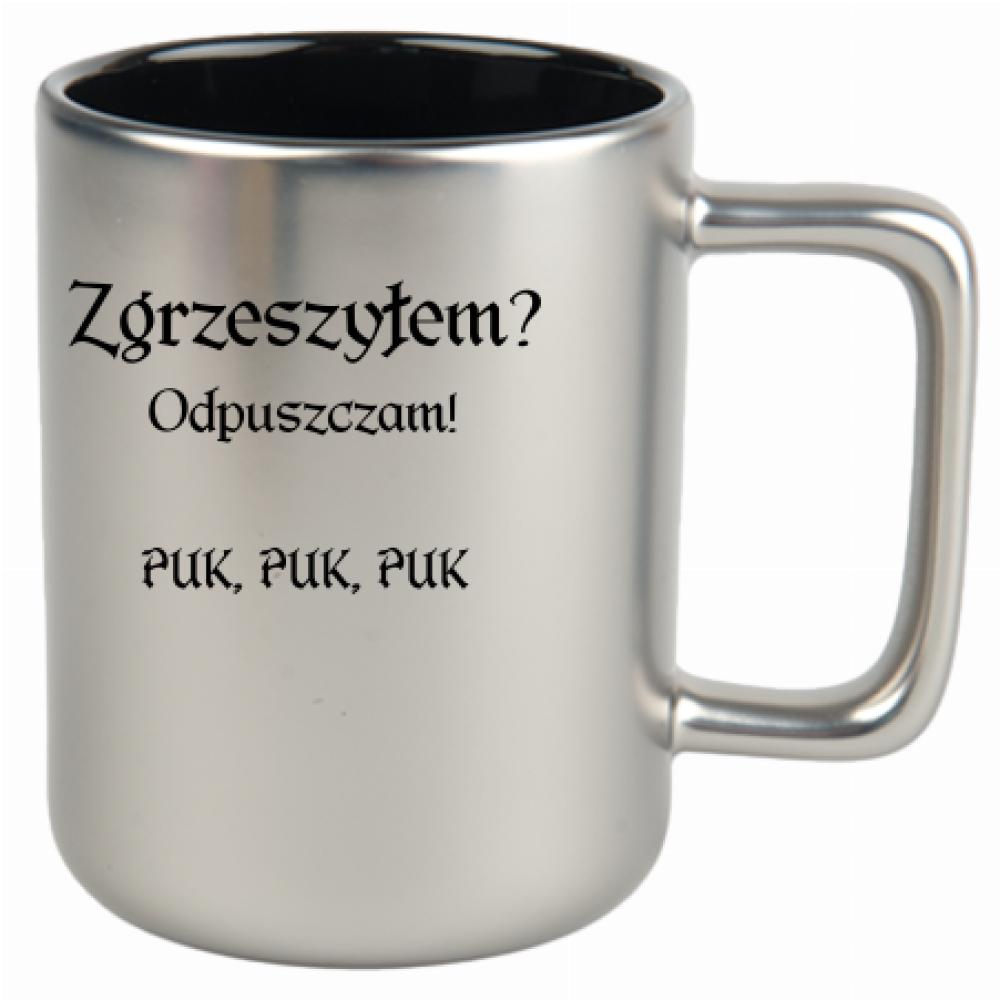 Zgrzeszyłem? Odpuszczam! PUK, PUK, PUK kubek srebrny matowy kolor red
